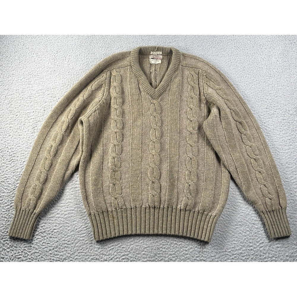 Vintage Alan Paine England Shetland Wool Sweater Mens 42 Cable Knit V Neck 60s